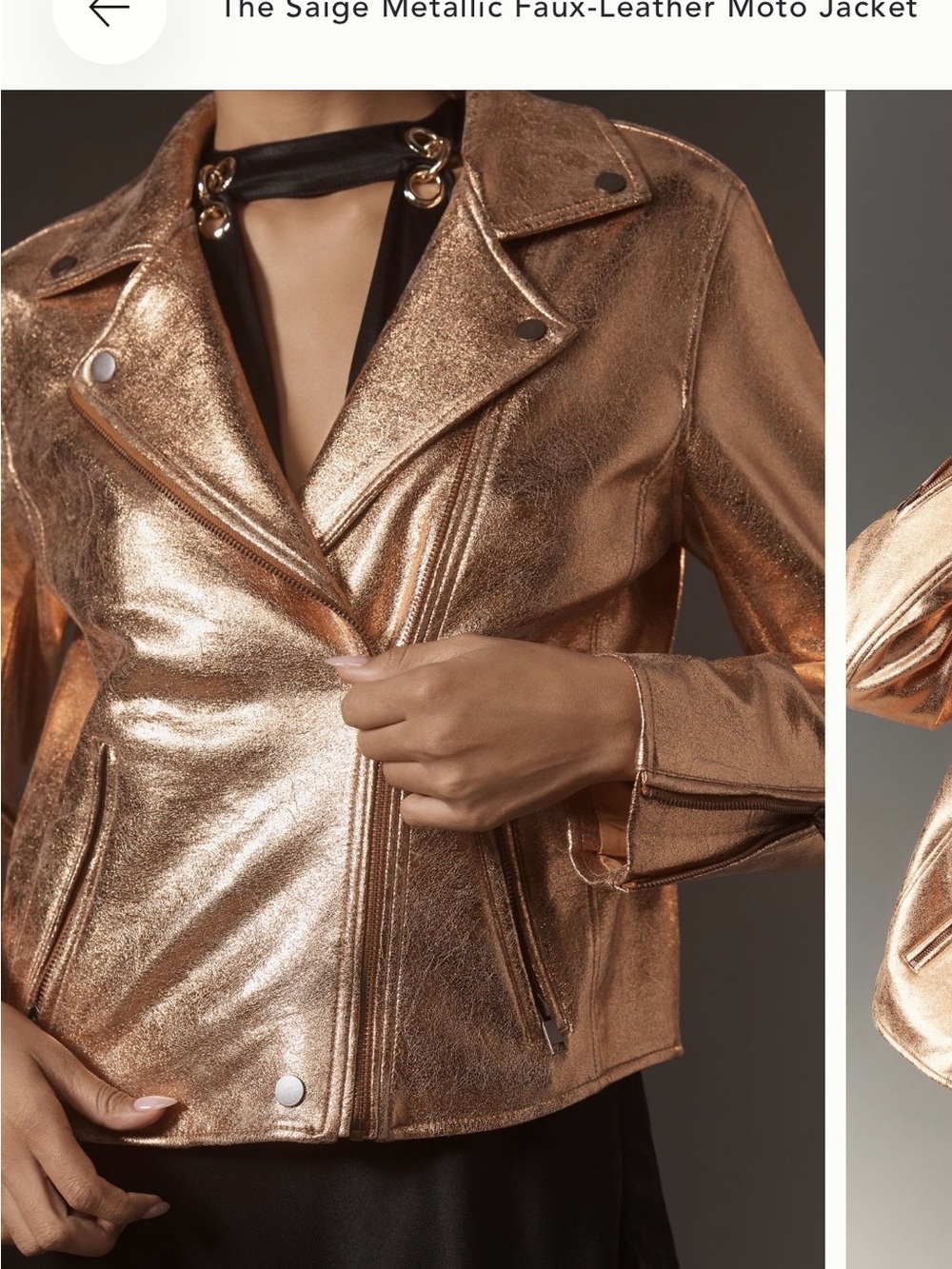 Metallic Faux-Leather Moto Jacket - Rose Gold